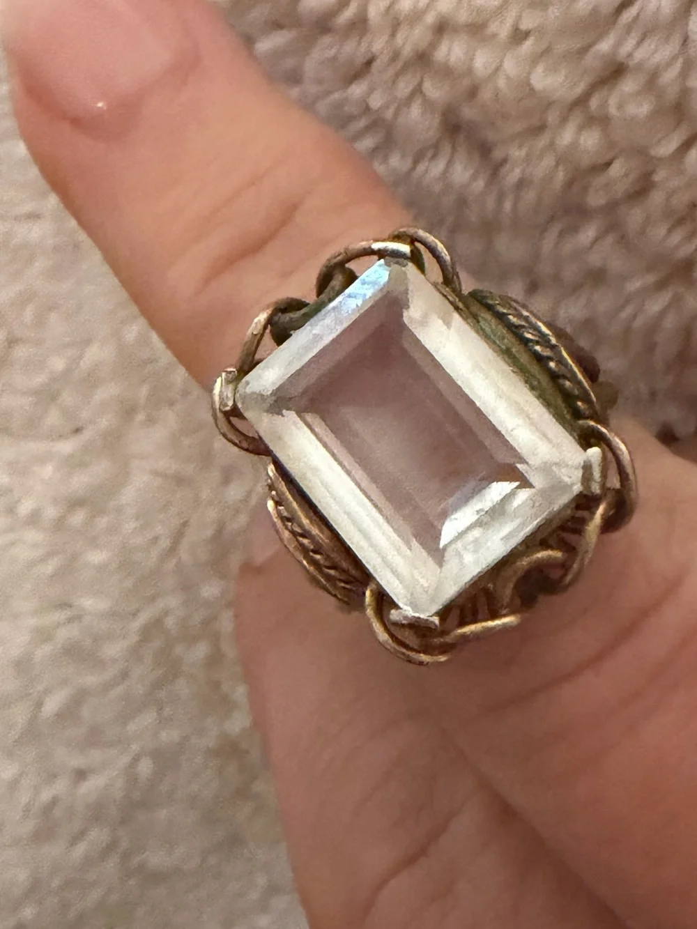 Vintage-Style Clear quartz Statement Ring in Gold Tone setting GUC